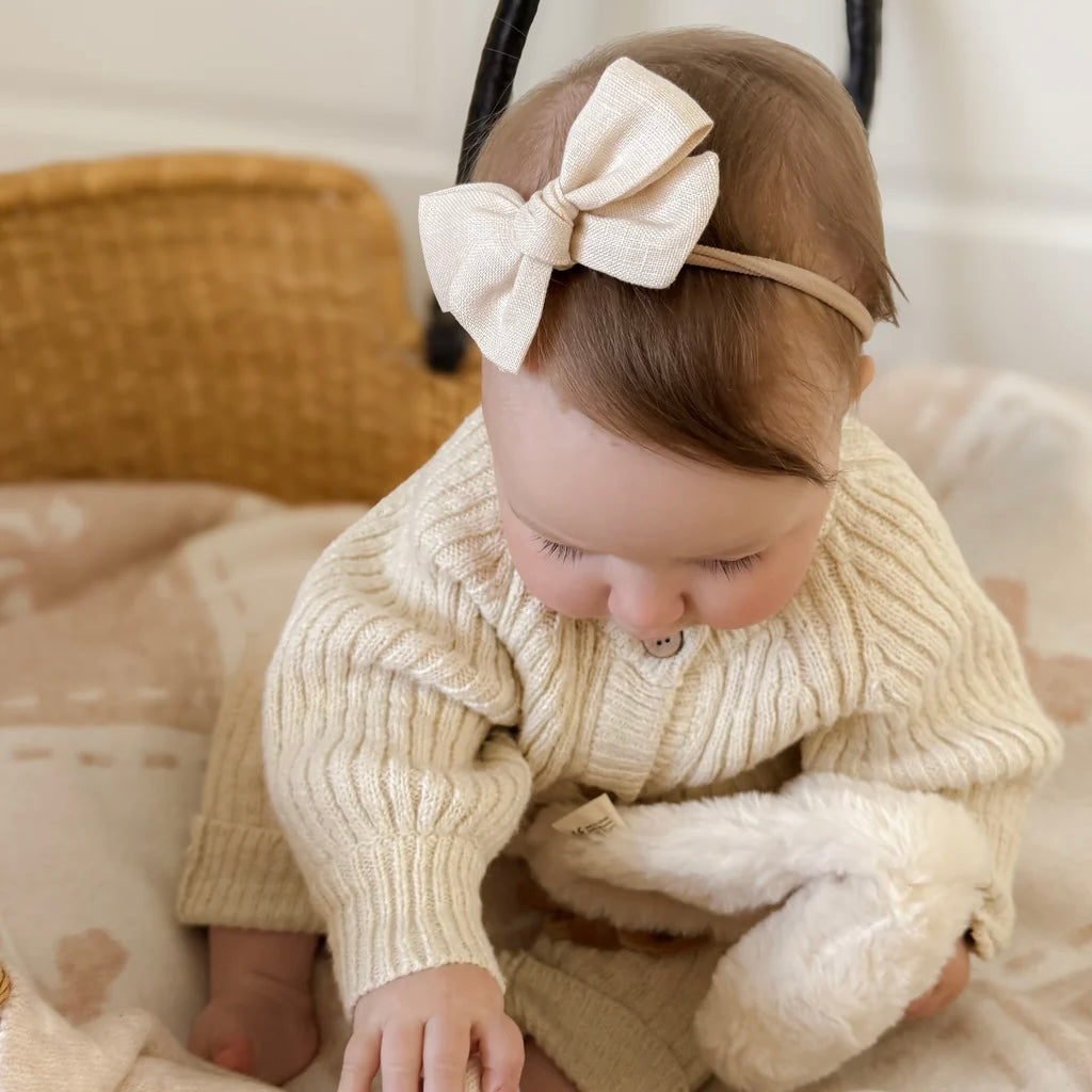 Linen Baby Bow Headband - Ivory