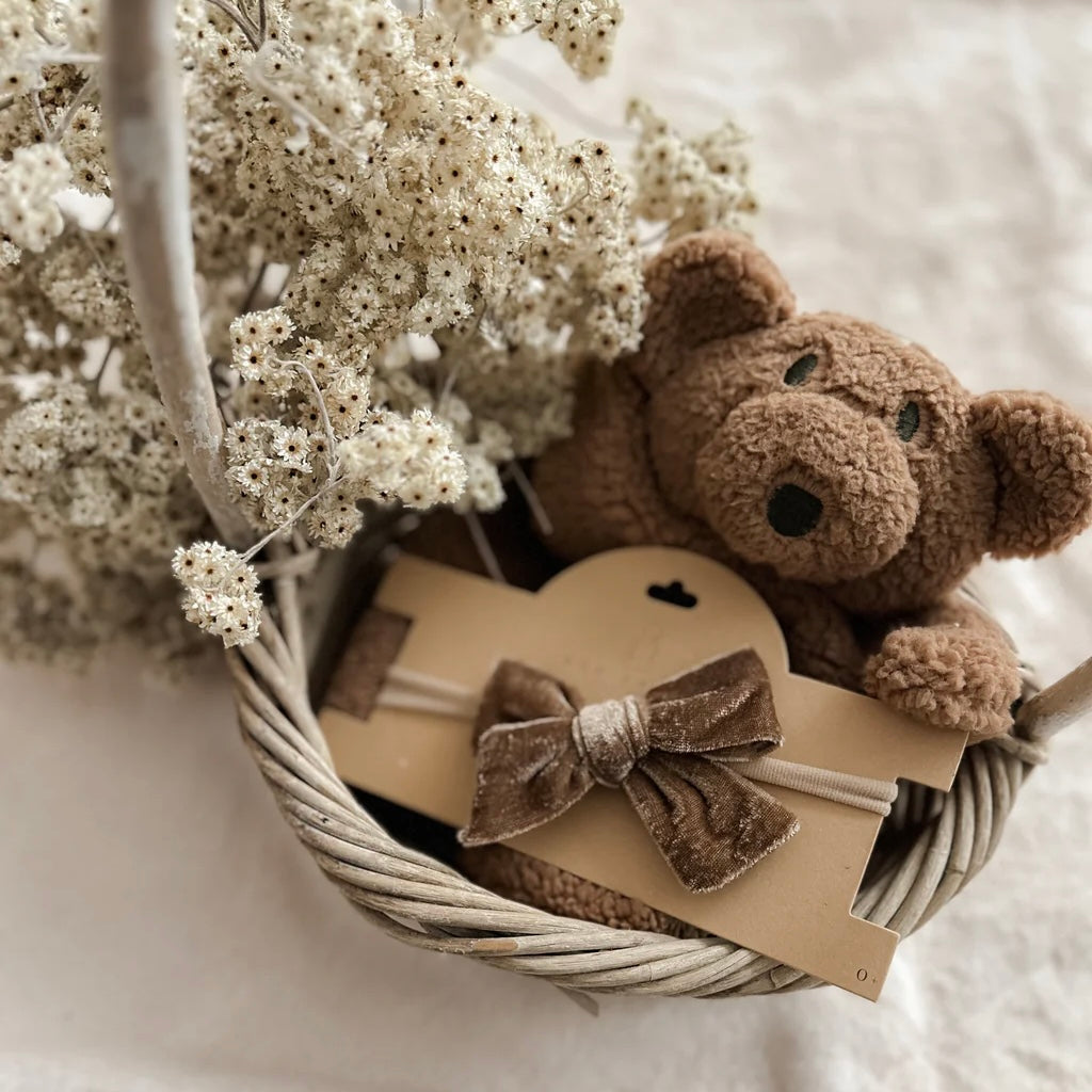 Velvet Baby Bow Headband - Chocolate